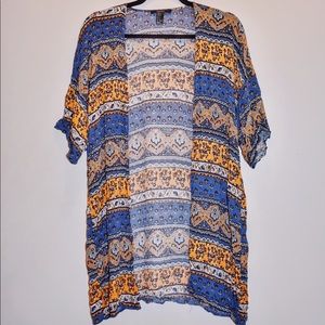 Forever 21 Blue and Yellow Kimono/Shrug Small